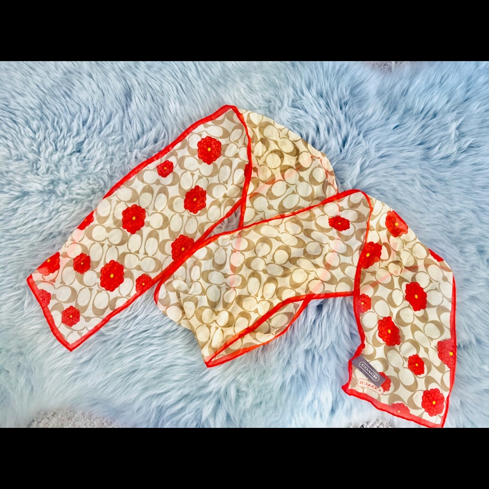 Coach silk classic C scarf with orange poppys